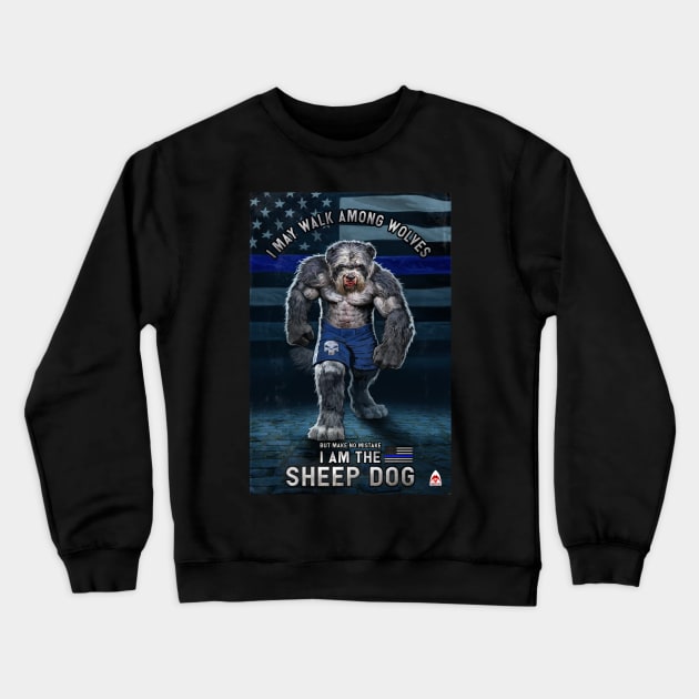 Blue Line Sheep dog Crewneck Sweatshirt by Ground Shark